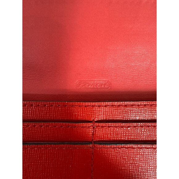 Coach Red Shoulder Tote Bag Top Zip Big Saffiano Leather + Red Wallet Set 23821 - Picture 14 of 15